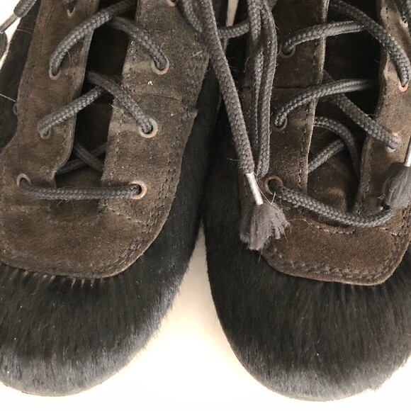 TECNICA Animal Hair Suede Sherpa Lined LaceUp Black Boots Made in Italy VINTAGE - Picture 3 of 9